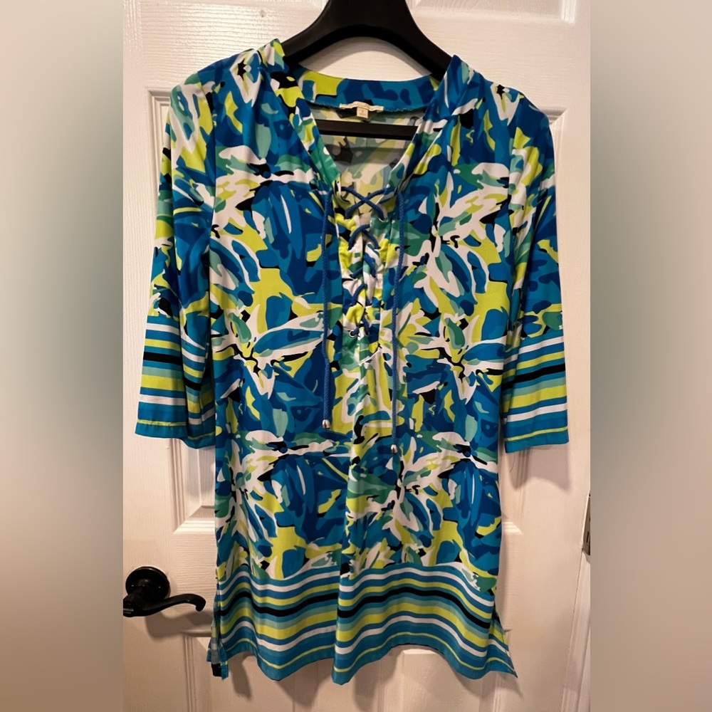 Vibrant Multicolor Women S Pullover Swimsuit Coverup Dress 3/4 Sleeve Stretch